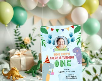 Invito di compleanno a tema dinosauro, invito per festa a tema dinosauro, stampabile per bambini a tema dinosauro, modello Canva completamente modificabile, modello stampabile