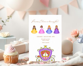 Invito di compleanno della principessa Disney, invito di compleanno da favola, modello Canva completamente modificabile, modello Canva stampabile e modificabile