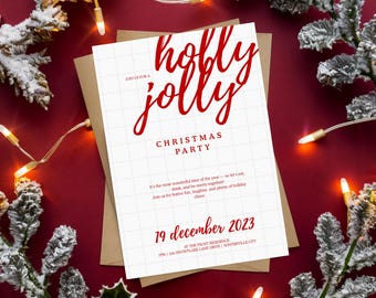 Invito allegro per le feste, inviti per le feste, modello Canva modificabile, invito per la festa di Natale, modelli stampabili