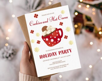 Biscotti e cioccolata calda, invito di Natale, invito per le feste, modello Canva modificabile