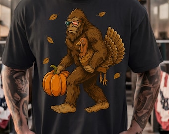 Funny Bigfoot Pumpkin Shirt – Comfort Colors Fall Halloween Sasquatch Tee, Spooky Season Graphic Top, Thanksgiving Autumn Bigfoot T-Shirt