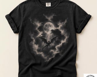 Comfort Colors Moon Dragon Shirt - Celestial Dragon Tee - Dark Academia Fantasy Shirt - Romantasy Reader Gift - Witchy Dragon Moon Tee
