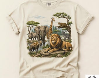 90s Safari Wildlife Shirt - Comfort Colors Vintage Tee - Men & Women's Unisex Graphic Tee - African Savannah Nostalgia - Retro Outdoor Gift