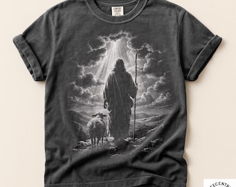 The Lord Is My Shepherd Shirt - Comfort Colors Psalm 23 Tee - Good Shepherd Jesus Sheep Silhouette Art - Christian Faith Gift for Believers