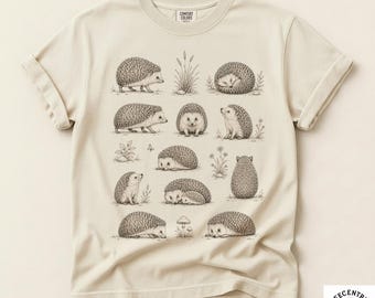 90s Hedgehogs T-Shirt - Comfort Colors Tattoo Tee - Men & Women's Unisex Graphic Tee - Vintage Tattoo Style Shirt - Woodland Sketch Tee