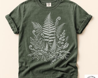 Comfort Colors Fern Shirt - Vintage Botanical Fern Mushroom Tee - Goblincore Forest Shirt - Cottagecore Fern Gift - Mori Kei Nature Tee