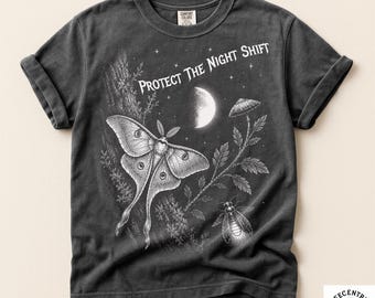 Comfort Colors Luna Moth Shirt - Protect the Night Shift Tee - Goblincore Moth Lover Gift - Dark Academia Entomology Shirt - Witchy Tee