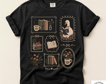 Bookish Shirt for Women, Cottagecore Book Lover Tee, Dark Academia Gift, Cute Reading Shirt, Library Duck Comfort Colors Graphic Tee