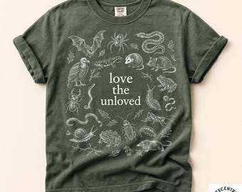 Chemise confort couleurs Love the Unloved - t-shirt animal étrange goblincore - cadeau d'amant d'insectes entomologiques - chemise de professeur de biologie - t-shirt Cryptidcore