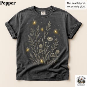Comfort Colors Firefly Wildflower Shirt - Cottagecore Lightning Bug Tee - Botanical Nature Lover Gift - Boho Garden Aesthetic Shirt Pepper