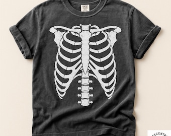 Skeleton Rib Cage T-Shirt - Comfort Colors Tee - Retro Vintage Halloween Costume - Distressed Skull Bones Print - Spooky Season Gift Tee