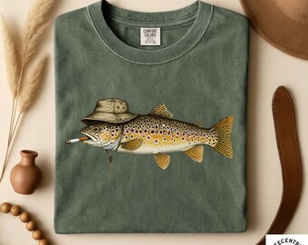 Brown Trout Bucket Hat Shirt - Comfort Colors Funny Tee - Men & Women's Unisex Graphic Tee - Smoking Fish Meme Angler - Fisherman Dad Gift