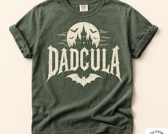Dadcula T-Shirt - Comfort Colors Tee - Funny Dad Dracula Halloween Print - Vintage Gothic Castle Bat Art - Dad Halloween Costume Gift Tee