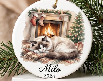 Adorno navideño personalizado para mascotas, recuerdo fotográfico personalizado para perros, adorno fotográfico de acuarela para mascotas, regalo para la primera Navidad, regalo para mamás de gatos
