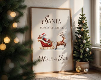 Personalised Santa Please Stop Here Children's Christmas Print, Digital Wall Art