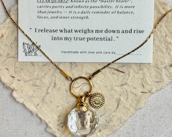 Collana con boccetta di profumo in quarzo trasparente con ciondolo mandala, flaconcino diffusore di oli essenziali in cristallo, regalo di gioielli per aromaterapia e guarigione energetica