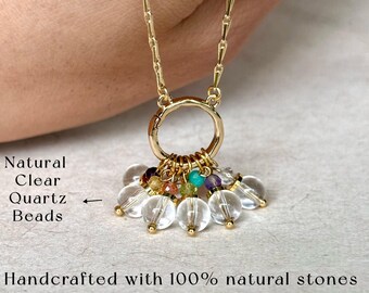 7 Chakra Necklace Crystal Jewelry Balance Energy Pendant Natural Clear Quartz Boho Spiritual Intentional Gift for Her Yoga Meditation Daily