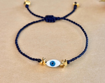 Braccialetto anti-malocchio con cordino regolabile, gioiello di protezione in madreperla, portafortuna, braccialetto con cordino minimale, regalo spirituale per lei da indossare ogni giorno