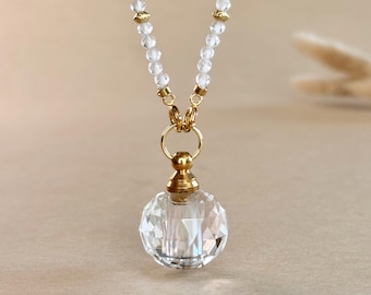 Collana con fialetta di profumo in quarzo trasparente, collana con cristalli per oli essenziali, flacone di fragranza sfaccettato fatto a mano, gioiello per tutti i giorni, regalo significativo per lei