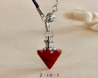 Red Jasper Crystal Pendulum for Divination 2-in-1 Pendant Necklace & Dowsing Tool Root Chakra Stone Spiritual Jewelry Grounding Gift for Her