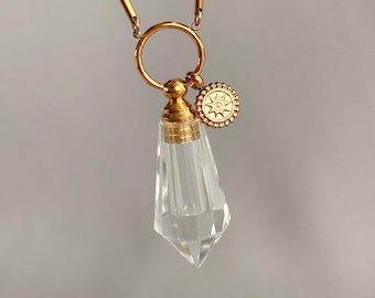 Collana con boccetta di profumo in cristallo MANDALA, ciondolo con fiala di olio essenziale in quarzo trasparente, torre di purificazione energetica, aromaterapia, meditazione, regalo