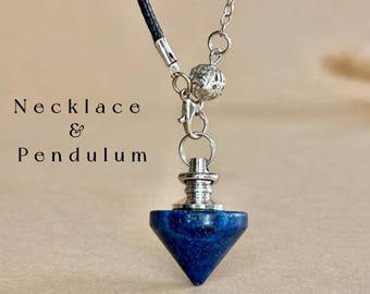 Lapis Lazuli Pendulum Necklace Blue Crystal Pendant Necklace Energy Stonel Adjustable Cord Jewelry Dowsing Tool Intentional Gift for Her