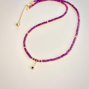 Natural Ruby Necklace with Blue Sapphire Charm Minimal Boho Beaded Gemstone Meaningful Love Strength Fine Jewelry Gift for Her Valentine Day