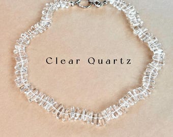 Clear Quartz Chip Necklace High Clarity Crystal Beaded Necklace Minimalist Statement Fine Jewelry Gift for Her Wedding Birthday Anniversary