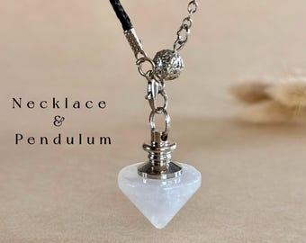 Clear Quartz Pendulum Necklace Crystal Point Necklace Dowsing Tool Clarity Balance Energy Stone Crown Chakra Jewelry Gift for Her Meditation