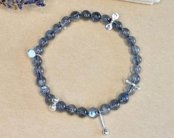 Dainty Labradorite Beaded Bracelet Crystal Stacking Boho Bracelet Silver Charm Spiritual Jewelry Unique Meaningful Gift for Her Birthday