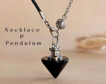 Black Obsidian Pendulum Necklace Gemstones Necklace Divination Tool 2 in 1 Protection Balance Energy Stone Spiritual Jewelry Gift for Her