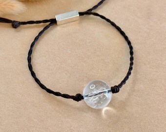Braccialetto di cristallo di quarzo ialino Azeztulite con perlina singola, cordino regolabile, braccialetto a strati, gioiello spirituale minimalista, regalo per lei, da indossare ogni giorno