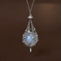 Moonstone Cage Necklace Interchangeable Crystal Holder Pendant, Adjustable Silver Net Jewelry Intuition Gemstone Intentional Gift for Her