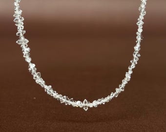 Raw Herkimer Diamond Nugget Necklace Crystal Point Choker Natural Sparkly Double Terminated Quartz Delicate Jewelry Unique Gift for Women