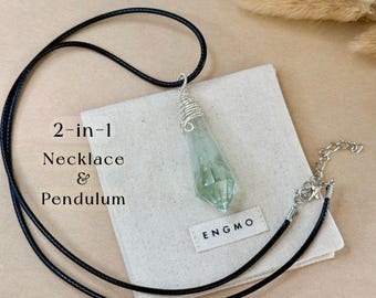 Green Quartz Necklace Crystal Pendulum Natural Stone Point Pendant Wire Wrapped 2 in 1 Detachable Boho Jewelry Spiritual Gift for Her Him