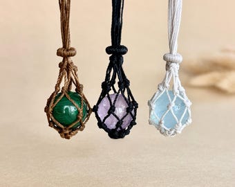 Verwisselbare kristallen ketting kooi macramé stenen houder hanger handgeknoopt gewaxt koord net, kies je energie edelsteen boho sieraden cadeau