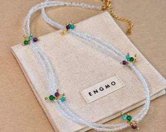 Collana con quarzo trasparente, collana a grappolo con perline di cristallo a strati, minimalista in argento sterling placcato oro, gioiello con pietre preziose colorate, regalo per donna