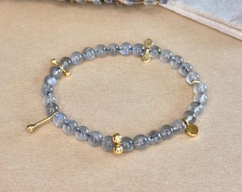 Blue Sheen Labradorite Bracelet Dainty Crystal Beaded Stacking Bracelet with Gold Charms Spiritual Jewelry Unique Meaningful Gift for Her