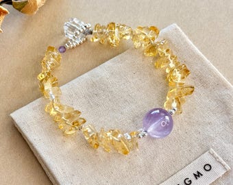 Bracciale con cristalli di ametista e citrino, pietra dell'abbondanza ed energia, in argento sterling, gioiello spirituale boho, prosperità, regalo consapevole per lei, per tutti i giorni.