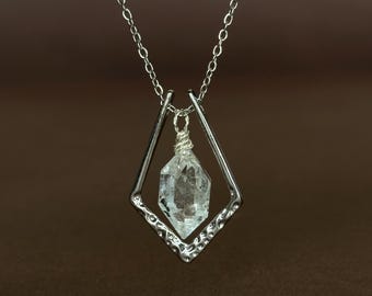Raw Herkimer Diamond Quartz Necklace Crystal Pendant Minimalist Layering Geometric Jewelry Clarity Stone Intentional Gift for Her Birthday