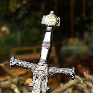 Hand Forged Damascus Steel Viking Sword | Custom Master Sword with Personalized Engraving | Handmade Norse Blade Gift for Him or Anniversary