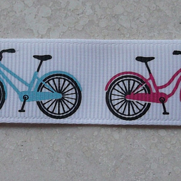 Blooming bikes on 7/8 inch grosgrain ribbon