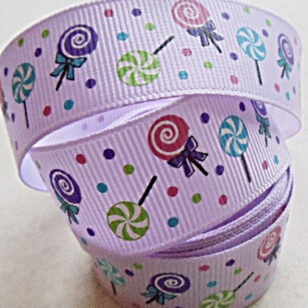 Super Sweet Light Orchid/purple 7/8" grosgrain ribbon with Lollipops