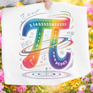 Colorful Pi Day PNG Design – Math π Rainbow Graphic for T-Shirt Print – STEM Teacher Student Nerd Shirt Artwork – Instant Download