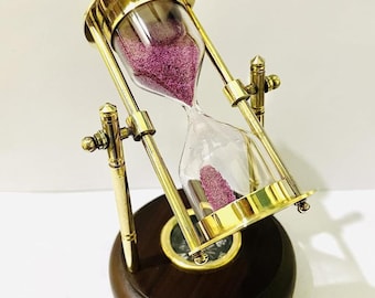 Vintage Brass Sand Timer with Compass: Nautical Home Office Decor