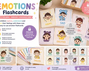 Gefühle Karteikarten Printable | Emotionen Lernkarten für Kinder | Soziale emotionale Lernaktivität | Klassenzimmer-Ressource