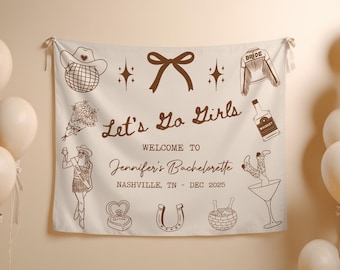 Let's Go Girls Party Tapestry: Custom Bachelorette Party Decor, Last Rodeo Weekend Banner, Cowgirl Theme Backdrop - BT13B