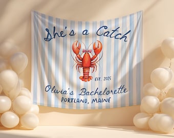 Lobster Bachelorette Banner / Backdrop: She's a Catch Coastal Bridal Shower Decor