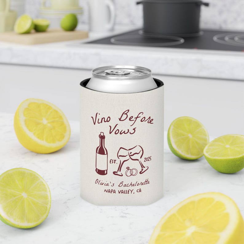 Vino Before Vows Bachelorette Can Cooler: Personalized Koozies Party Favor - B3