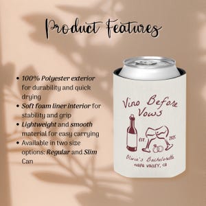 Vino Before Vows Bachelorette Can Cooler: Personalized Koozies Party Favor - B3